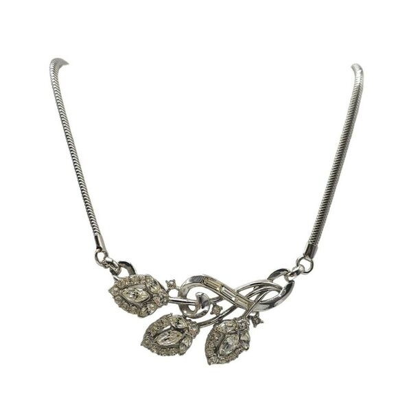 Trifari Alfred Philippe Clear Crystal Rhinestone Pendant Chain Necklace Vintage - Picture 1 of 6